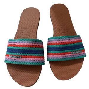 Havaianas Colorful Striped Slides Made in Brazil Size 7-8 us New